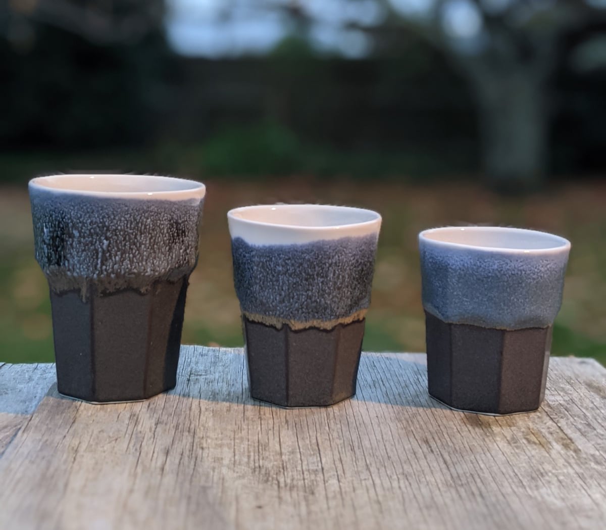 3 Cups On Wood Lisa Donaldson Ceramics